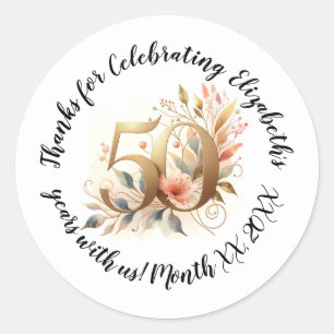 Custom Name & Year 50th Birthday Celebration Classic Round Sticker