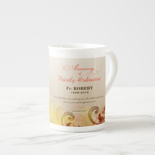 Custom Name & Year, 60th Priestly Ordination Bone China Mug (Front Right)