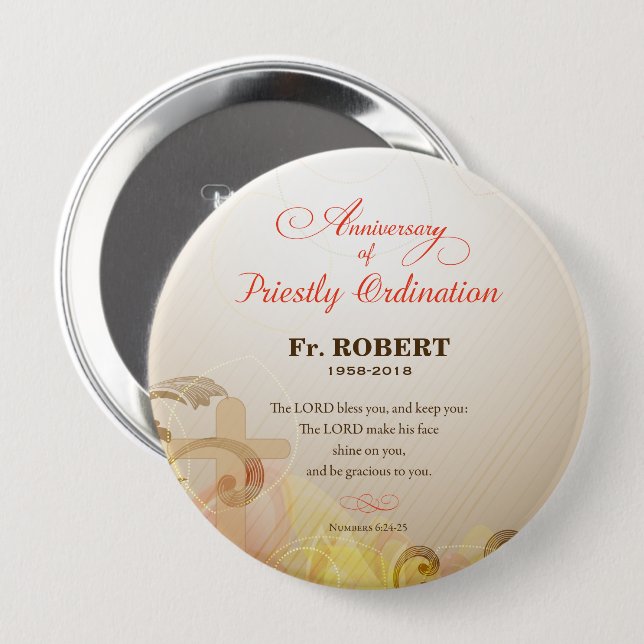 Custom Name & Year, 60th Priestly Ordination Button (Front & Back)