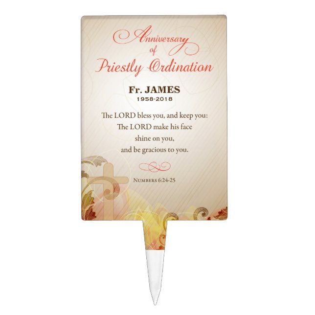 Custom Name & Year, 60th Priestly Ordination Cake Topper (Front)