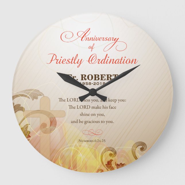 Custom Name & Year, 60th Priestly Ordination Large Clock (Front)