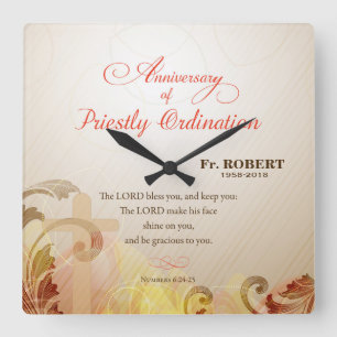 Custom Name & Year, 60th Priestly Ordination Square Wall Clock