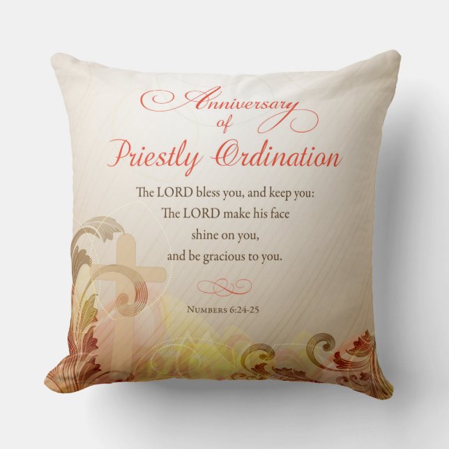 Custom Name & Year, 60th Priestly Ordination Throw Pillow (Front)