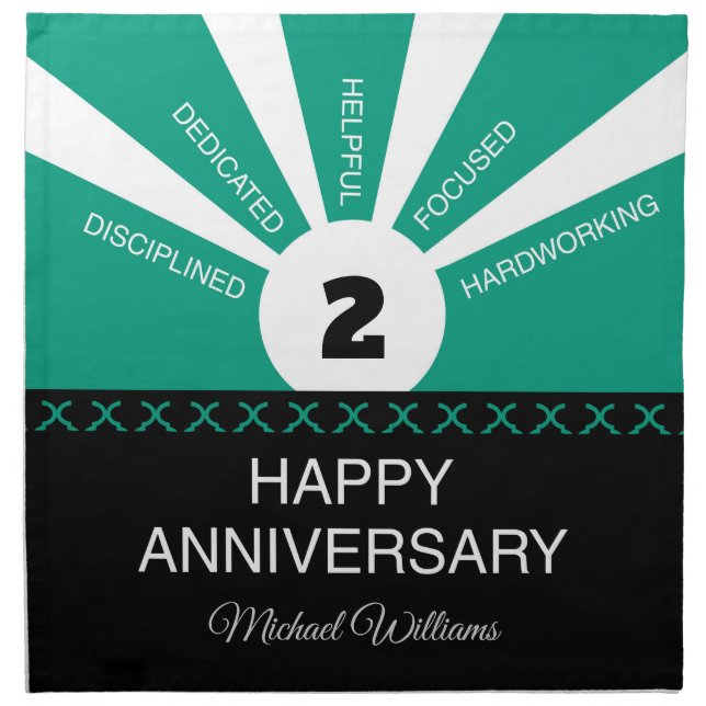 Custom Name & Year, Employee Anniversary Cloth Napkin (Front)