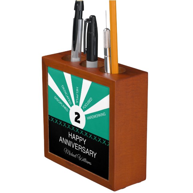 Custom Name & Year, Employee Anniversary Desk Organizer (In Situ)