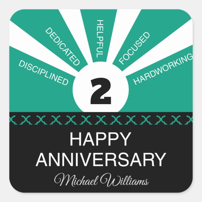 Custom Name & Year, Employee Anniversary Square Sticker (Front)