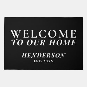 Custom Name Year Minimalist Black White Typography Doormat