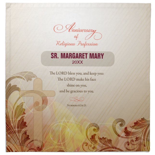 Custom Name & Year Nun, 60th Anniversary Religious Cloth Napkin (Front)