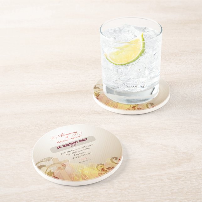 Custom Name & Year Nun, 60th Anniversary Religious Drink Coaster (Side)