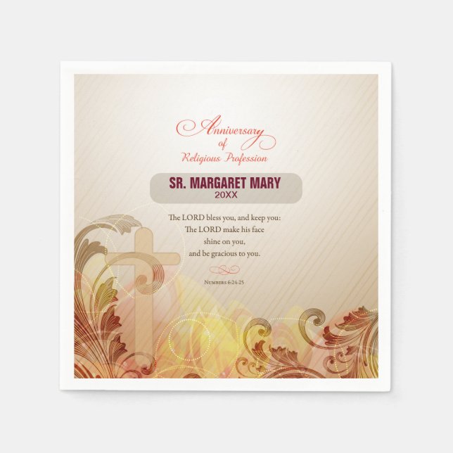 Custom Name & Year Nun, 60th Anniversary Religious Napkins (Front)