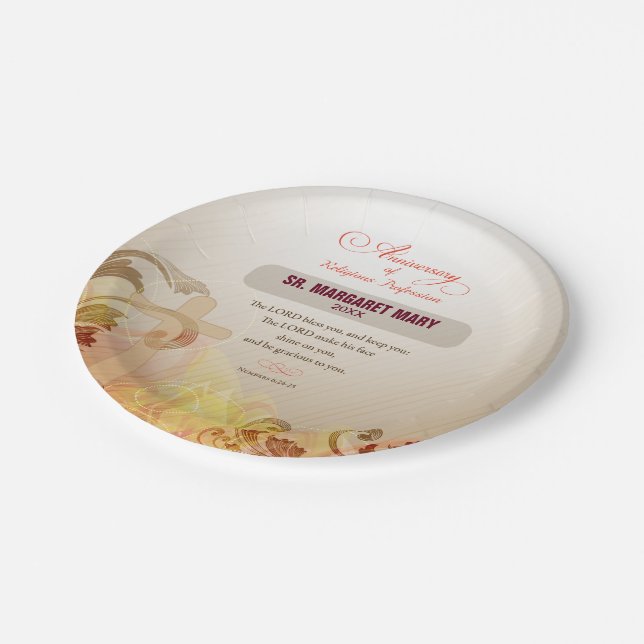 Custom Name & Year Nun, 60th Anniversary Religious Paper Plates (Angled)