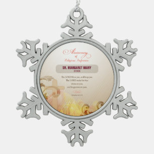 Custom Name & Year Nun, 60th Anniversary Religious Snowflake Pewter Christmas Ornament