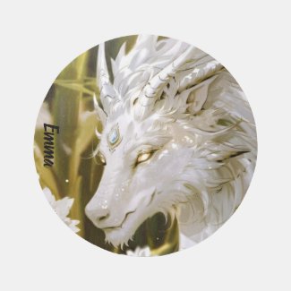 Custom Name Year Of The Dragon Nursery White Gold Rug