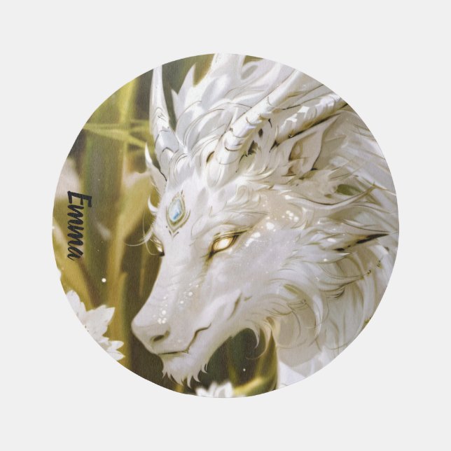 Custom Name Year Of The Dragon Nursery White Gold Rug (Front)