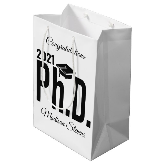 Custom name & year Ph.D. Medium Gift Bag (Back Angled)