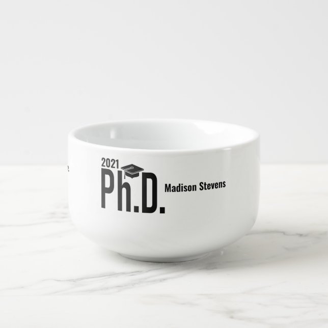Custom name & year Ph.D. Soup Mug (Front)