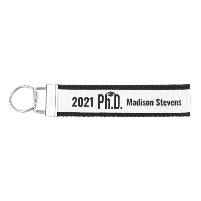 Custom name & year Ph.D.  Wrist Keychain (Keys on Left)