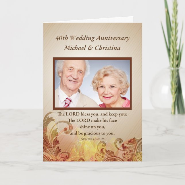 Custom Name, Year, Photo 40th Wedding Anniversary, Card (Front)