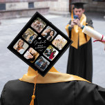 Custom Name Year Photo Collage 2024 Graduation Cap Topper<br><div class="desc">Trendy graduation cap topper featuring 8 pictures of the graduate over the years,  the word 'graduate' in a elegant script typographic font,  their name,  class year,  and mortarboard symbol.</div>