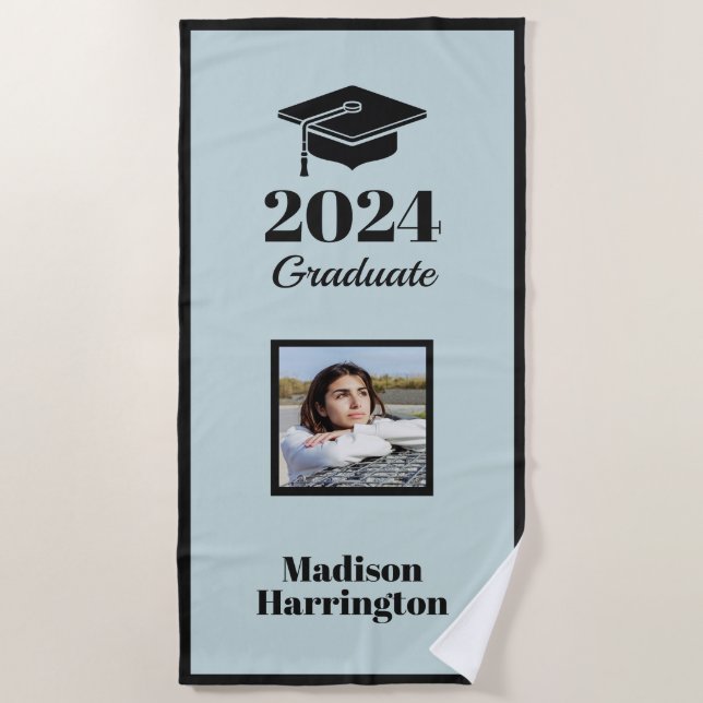 Custom Name, Year, Photo & Color Graduation Beach Towel (Front)