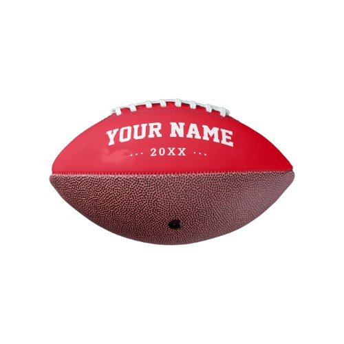 Custom name year red mini football