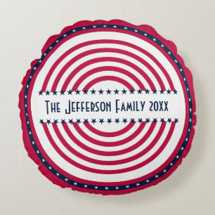 Custom Name Year Stars n Stripes Red White n Blue Round Pillow