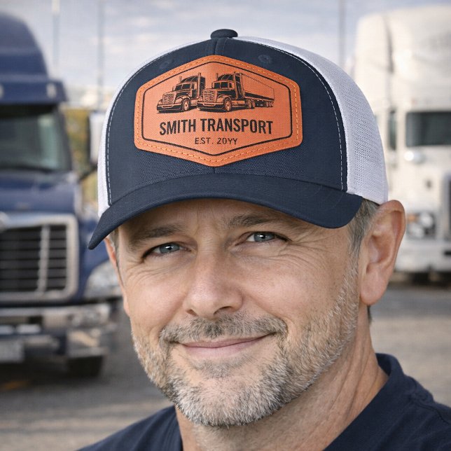 Custom Name & Year Trucker Cap, Transport Business Leather Patch Hat (Custom Name & Year Trucker Cap, Transport Business Leather Patch Hat)