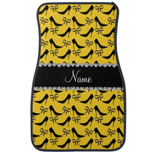 Custom name yellow black high heels bow diamond car floor mat