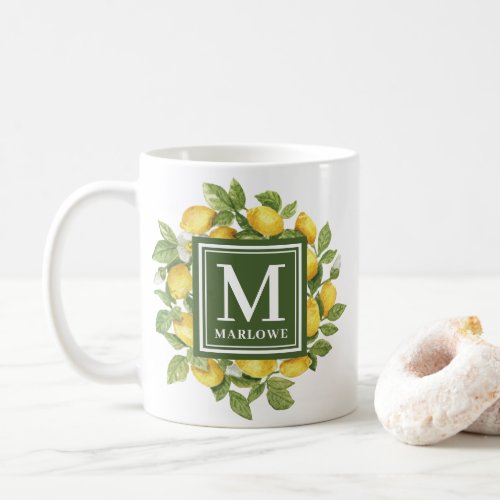 Custom Name Yellow Citrus Lemon Monogram Coffee Mug