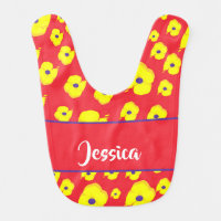 Custom  name yellow flowers on pink baby bib