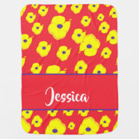 Custom  name yellow flowers on pink baby blanket