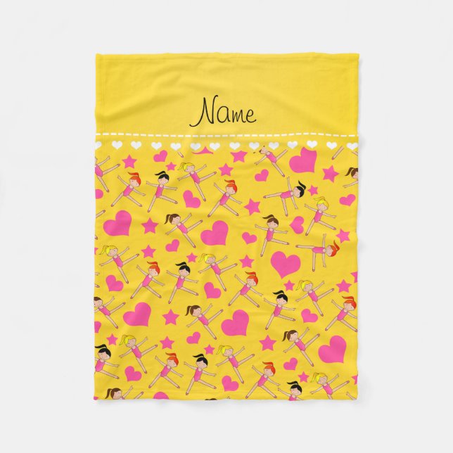 Custom name yellow girl gymnasts hearts stars fleece blanket (Front)