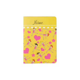 Custom name yellow girl gymnasts hearts stars passport holder
