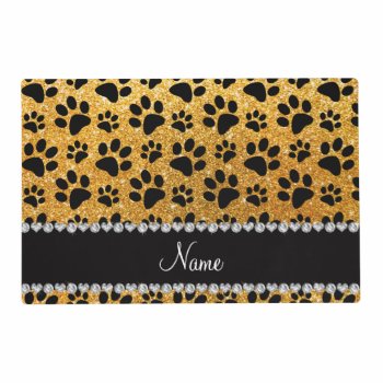 Custom Name Yellow Glitter Black Dog Paws Placemat by Brothergravydesigns at Zazzle