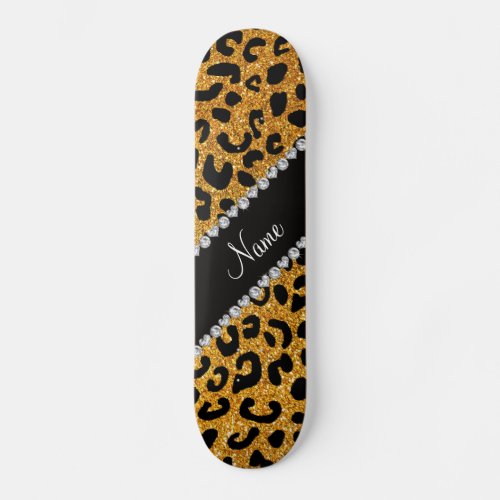 Custom name yellow glitter cheetah print skateboard