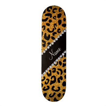 Custom Name Yellow Glitter Cheetah Print Skateboard by Brothergravydesigns at Zazzle