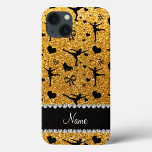 Custom name yellow glitter figure skating iPhone 13 case