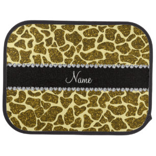 Custom name yellow glitter giraffe car floor mat