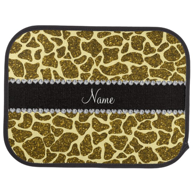 Custom name yellow glitter giraffe car floor mat (Rear)