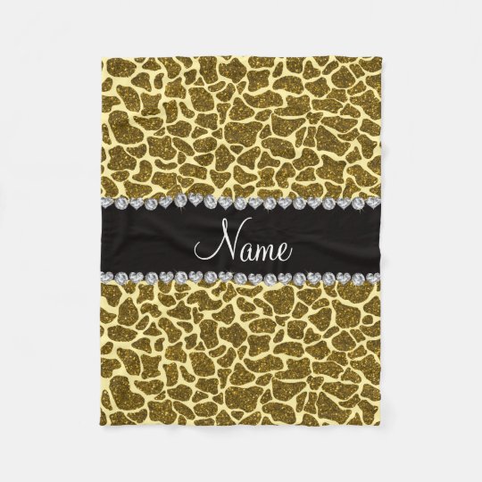 Custom name yellow glitter giraffe fleece blanket | Zazzle.com