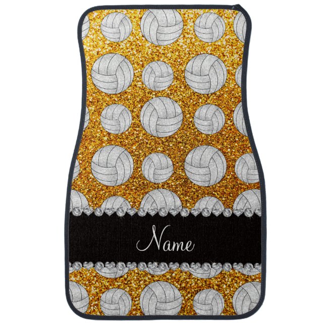 Custom name yellow glitter volleyballs car mat (Front)