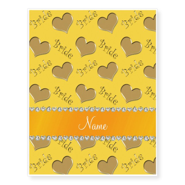 Custom name yellow gold bride hearts temporary tattoos (Front)