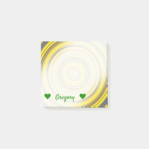 Custom Name + Yellow & Gray Nested Circles Pattern Post-it Notes
