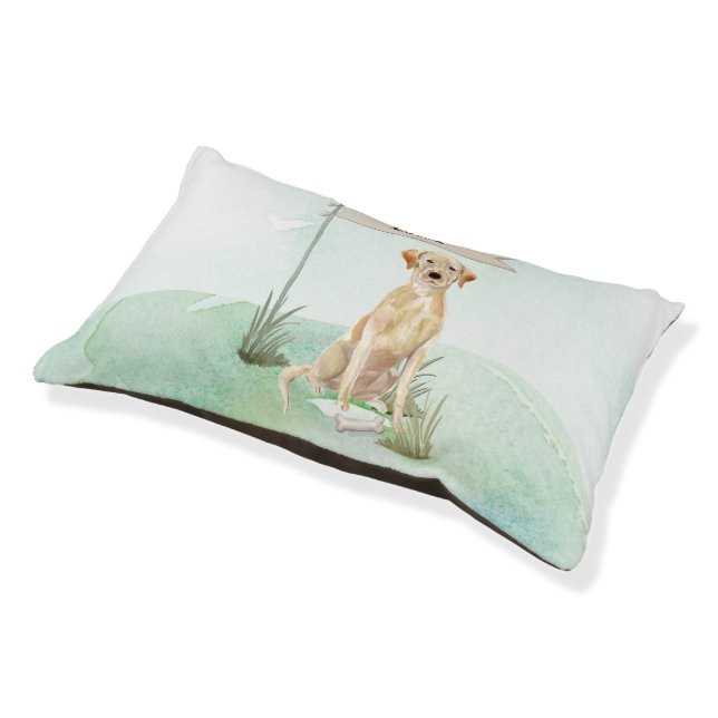 Custom Name Yellow Lab Pet Dog Bed (Angled)
