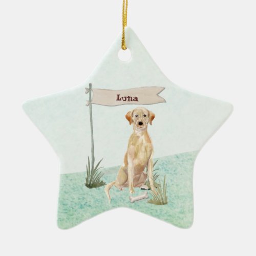 Custom Name Yellow Lab Pet Dog Ceramic Ornament