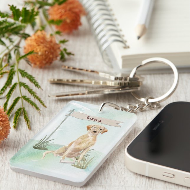 Custom Name Yellow Lab Pet Dog Keychain (Front Right)