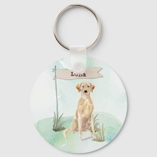 Custom Name Yellow Lab Pet Dog Keychain (Front)