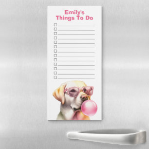 Custom Name Yellow Lab Pink Gum Sunglasses Magnetic Notepad