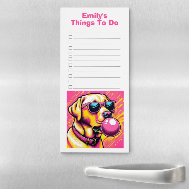 Custom Name Yellow Lab Pink Shades Bubblegum  Magnetic Notepad (In Situ)
