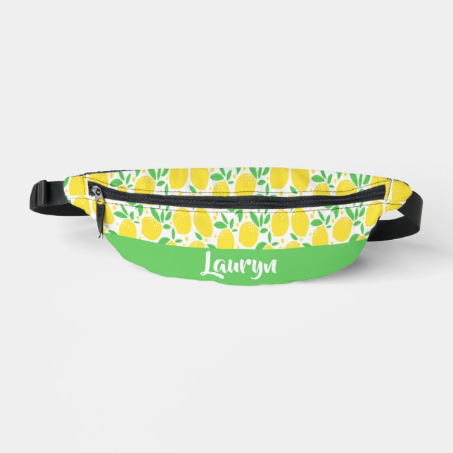 Custom name yellow lemon fruit pattern fanny pack (Front)